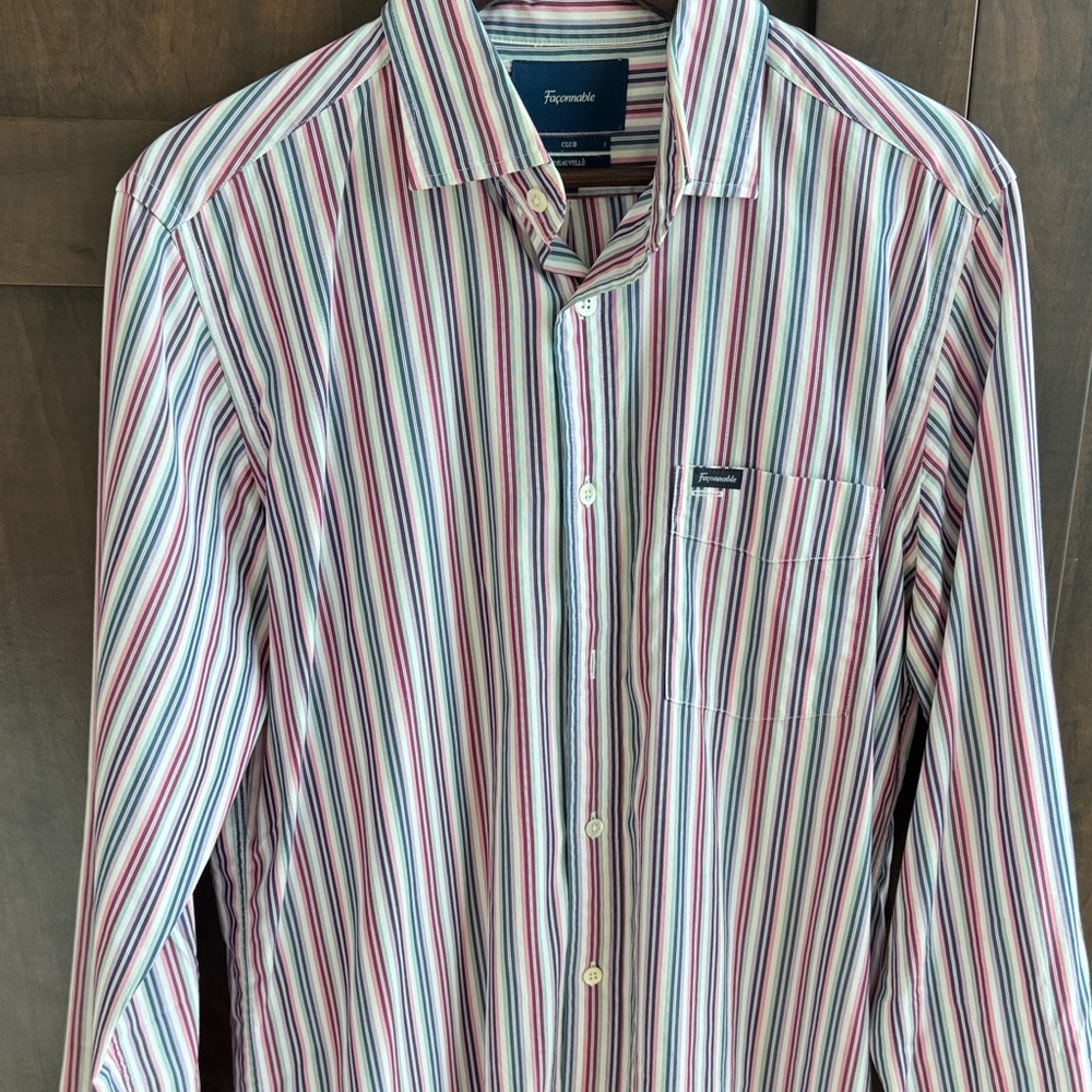 Faconnable Men's Striped Button Down Shirt - Red, Blue, White